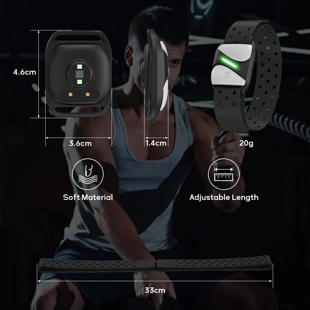 Bandă de Braț cu Monitor de Ritm Cardiac, Bluetooth 5.0/ANT+, Impermeabilă IP67