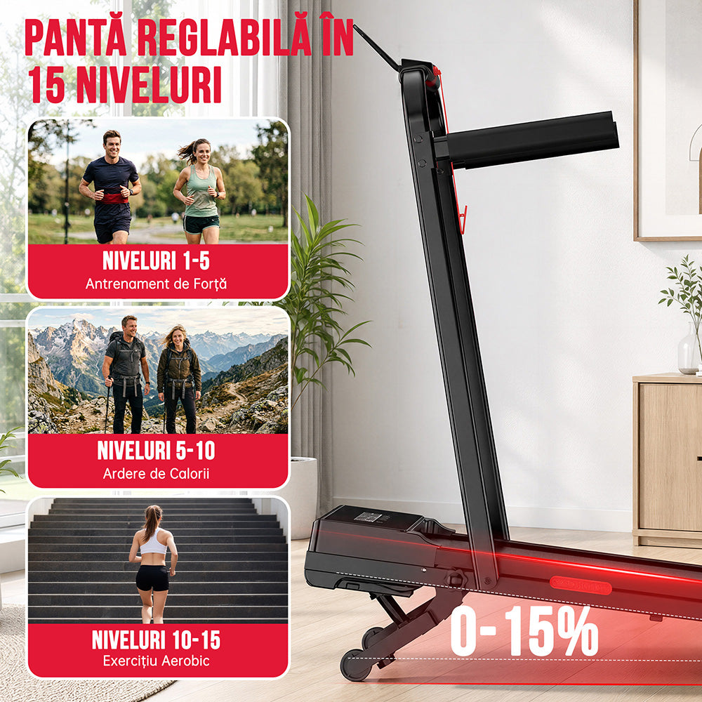Banda de Alergare Y5 cu Motor fără Perii, 0%-15% Înclinare Automată