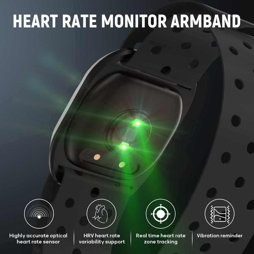 Bandă de Braț cu Monitor de Ritm Cardiac, Bluetooth 5.0/ANT+, Impermeabilă IP67