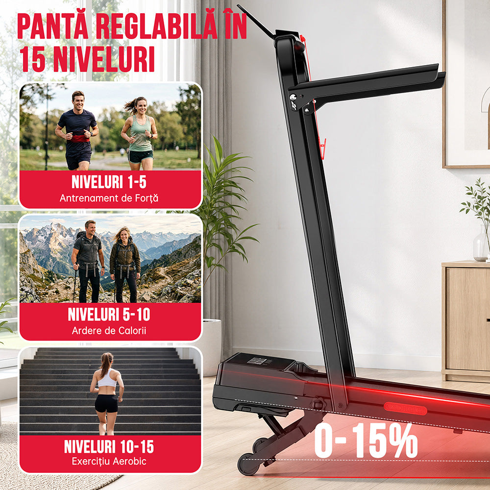 Banda de Alergare Y5 cu Motor fără Perii, 0%-15% Înclinare Automată